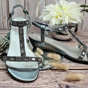 TOUCH UPS SILVER RHINESTONE WEDGE SANDALS